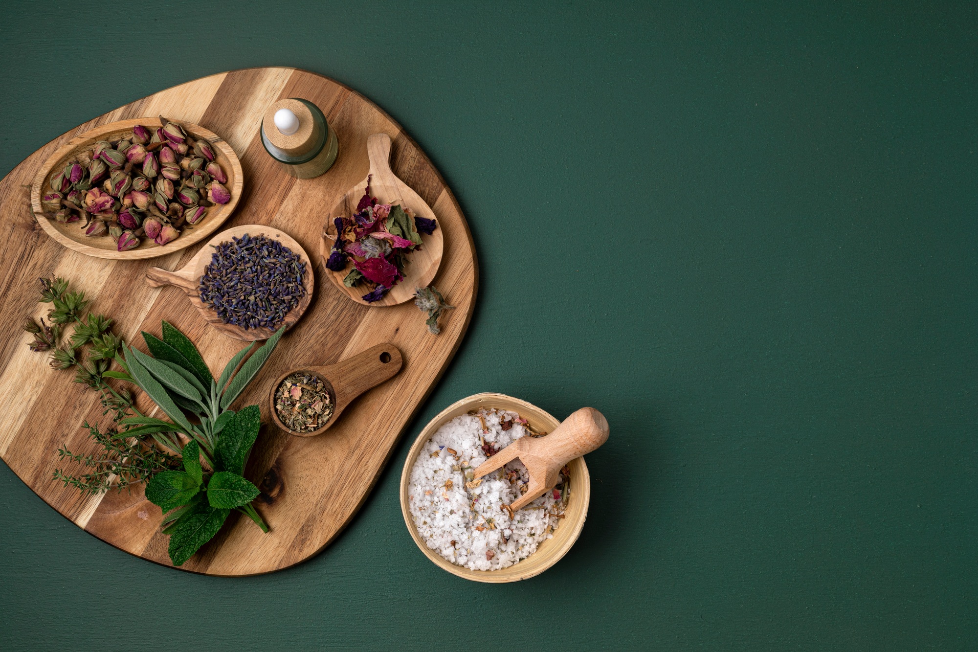 Botanical blends, salt, herbs, essencial oils for naturopathy